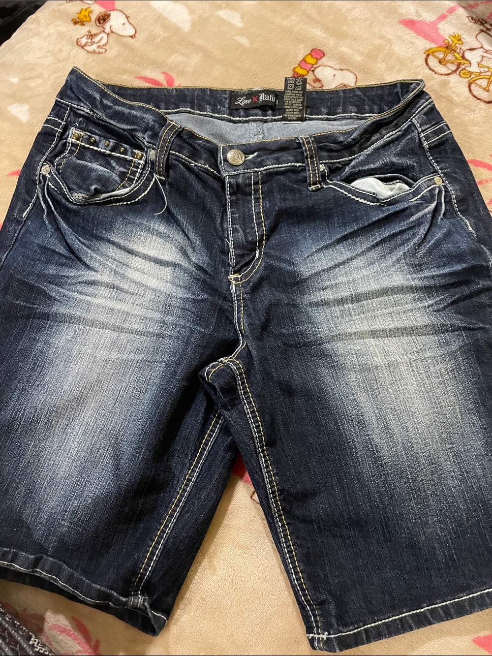 Love Nation Indigo Washed Distressed Denim Bermuda Shorts